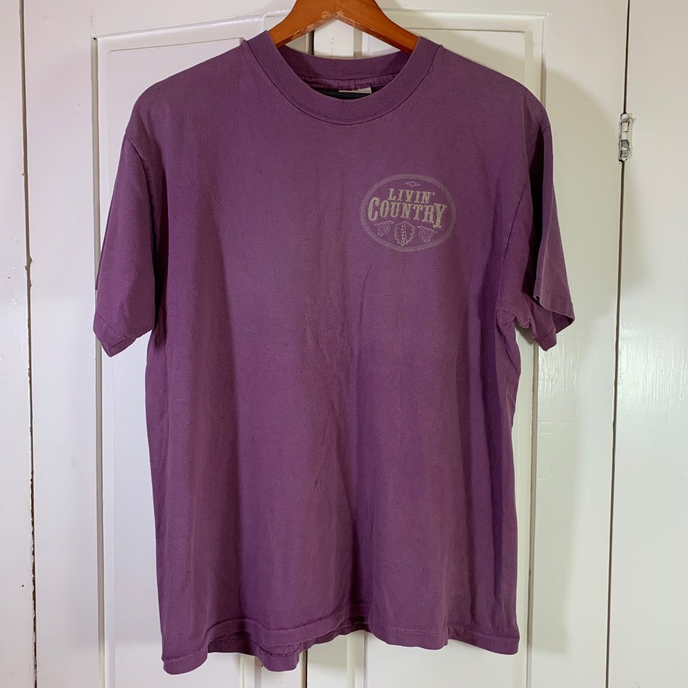 Vtg Hanes Livin' Country Hall T-Shirt L USA Made Western‎ Dance Club Tee STAINS